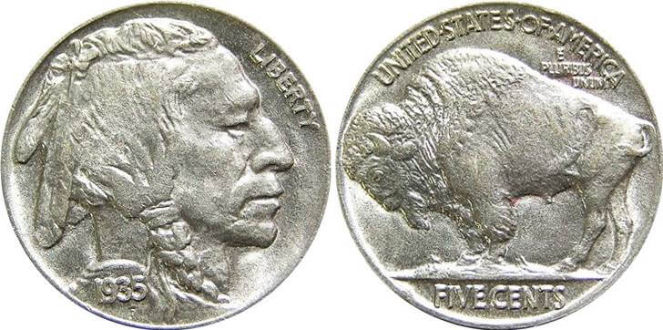 미국 원주민이 새겨진 5센트 동전 입니다