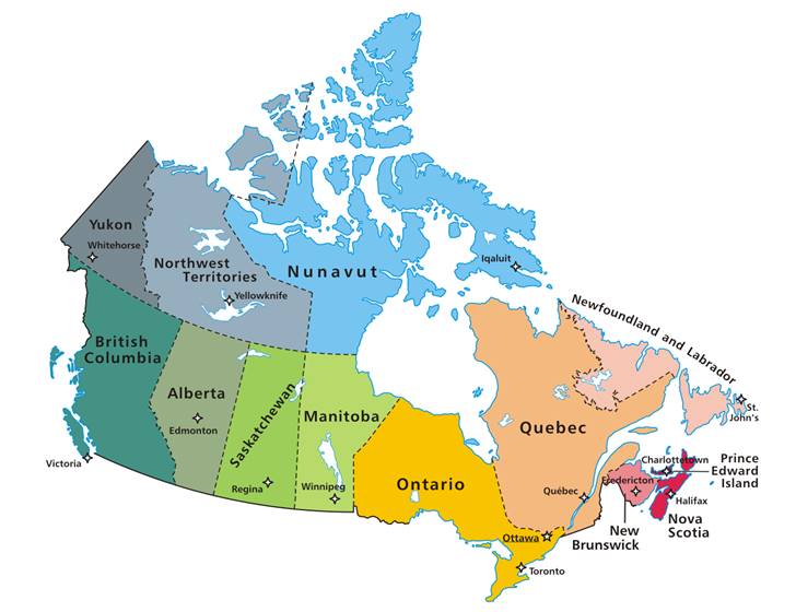 캐나다 지도입니다